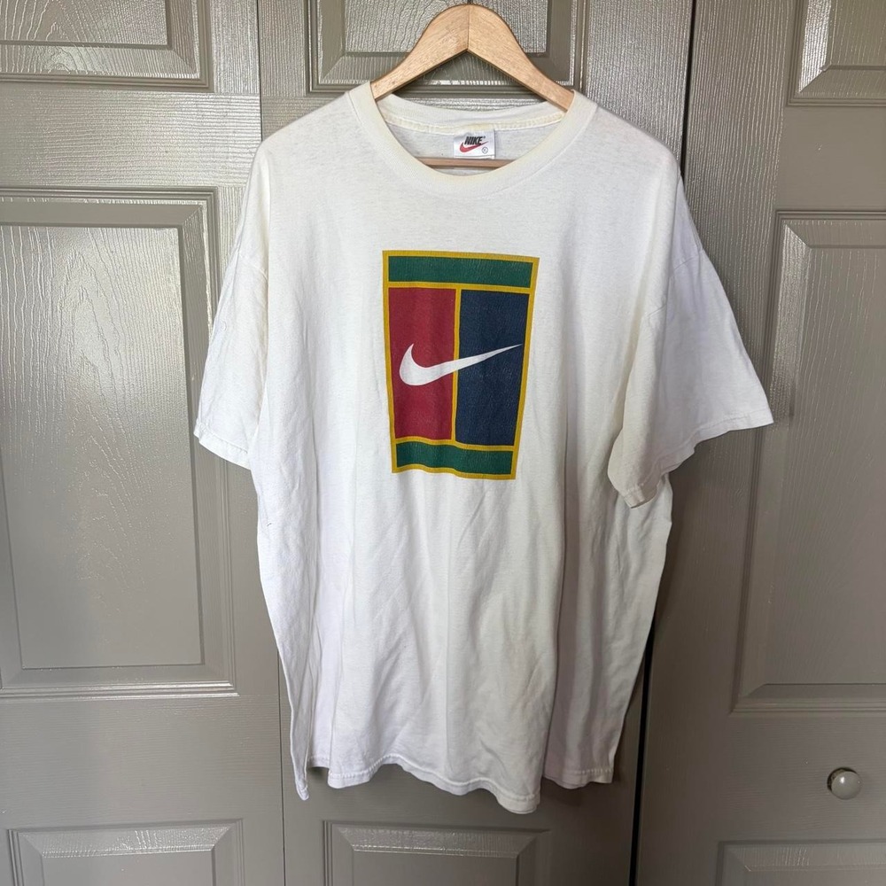 Vintage Nike Tennis Shirt Mens XL White 90s Rare Single Stitched Graphic Tee